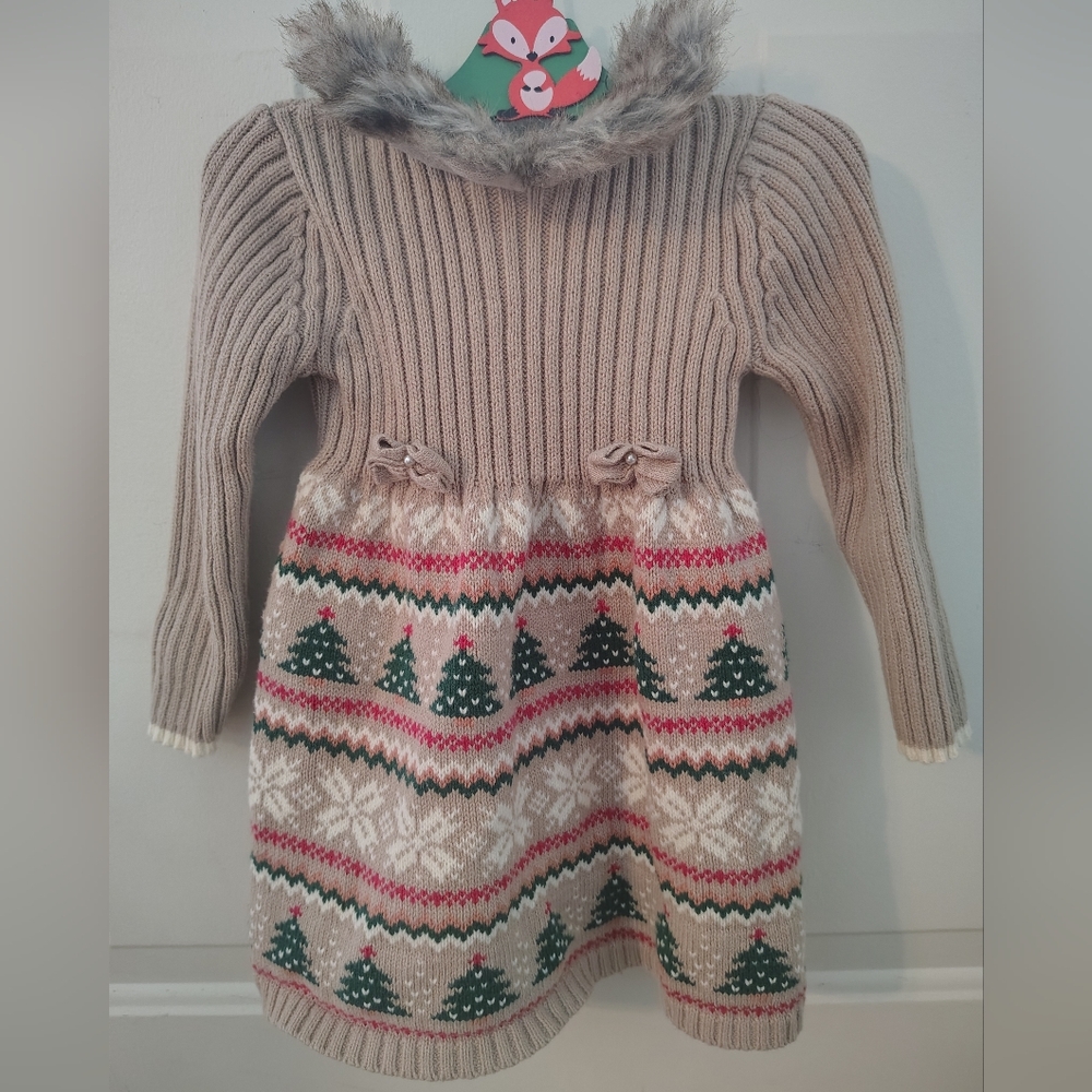 Tommy Bahama knit sweater dress Christmas tree faux fur 18 months bows snowflake